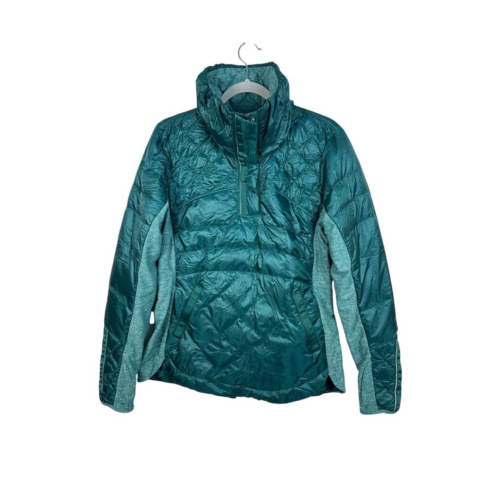 Lululemon Goose Down For A Run Pullover Jacket Size Medium Teal Funnel Quilted